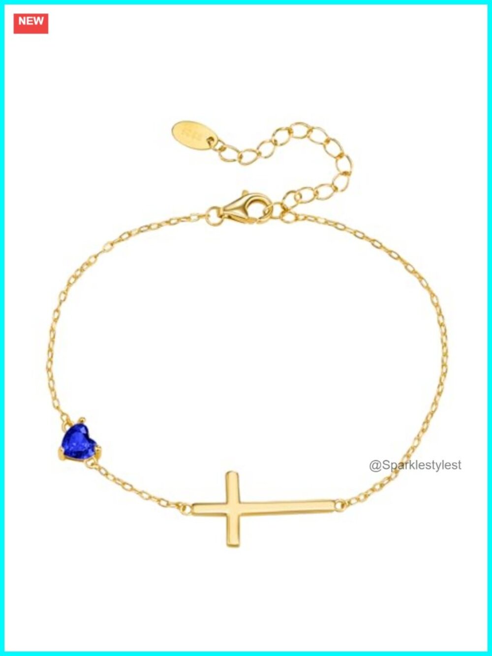 925 Sterling Silver Cross Bracelet 18K Gold Plated Birthstone Adjustable